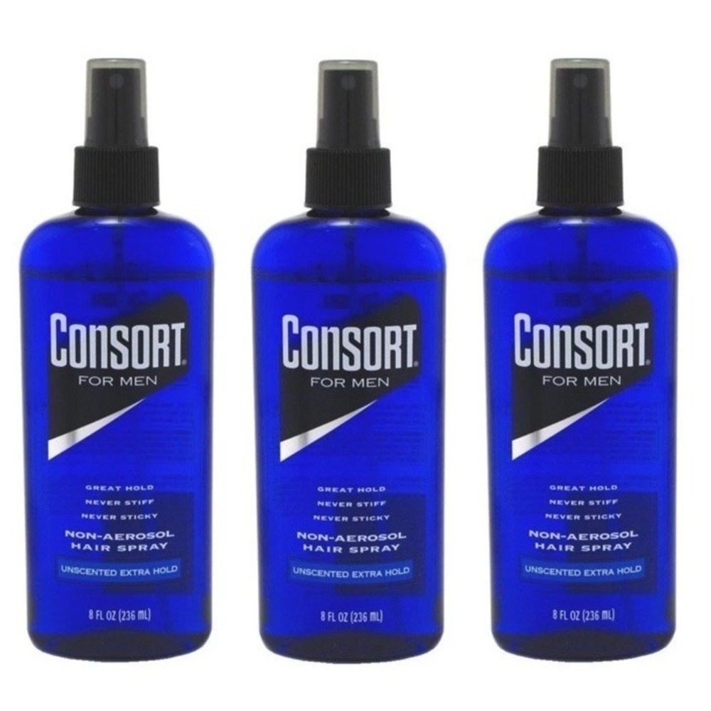 Consort Hair Spray for Men, Extra Hold, Unscented, Non-Aerosol 8oz (Pack of 3)